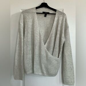 Forever 21 Light Cream V-Neck Wrap Knit Sweater